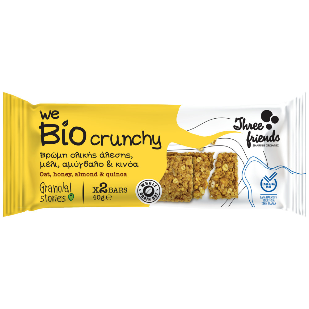 3Friends Μπάρα Crunchy Μέλι-Αμύγδαλο-Κινόα Bio 40gr