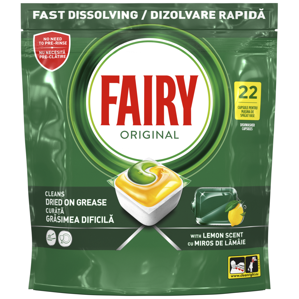 Fairy Ταμπλέτες Πλυντηρίου Πιάτων Original Λεμόνι 22τεμ