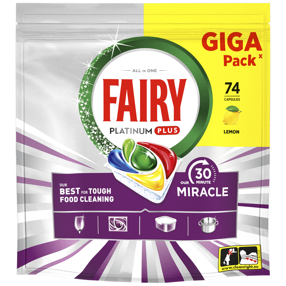 Fairy Platinum Plus Tαμπλέτες Πλυντηρίου Πιάτων Miracle Giga 74τεμ