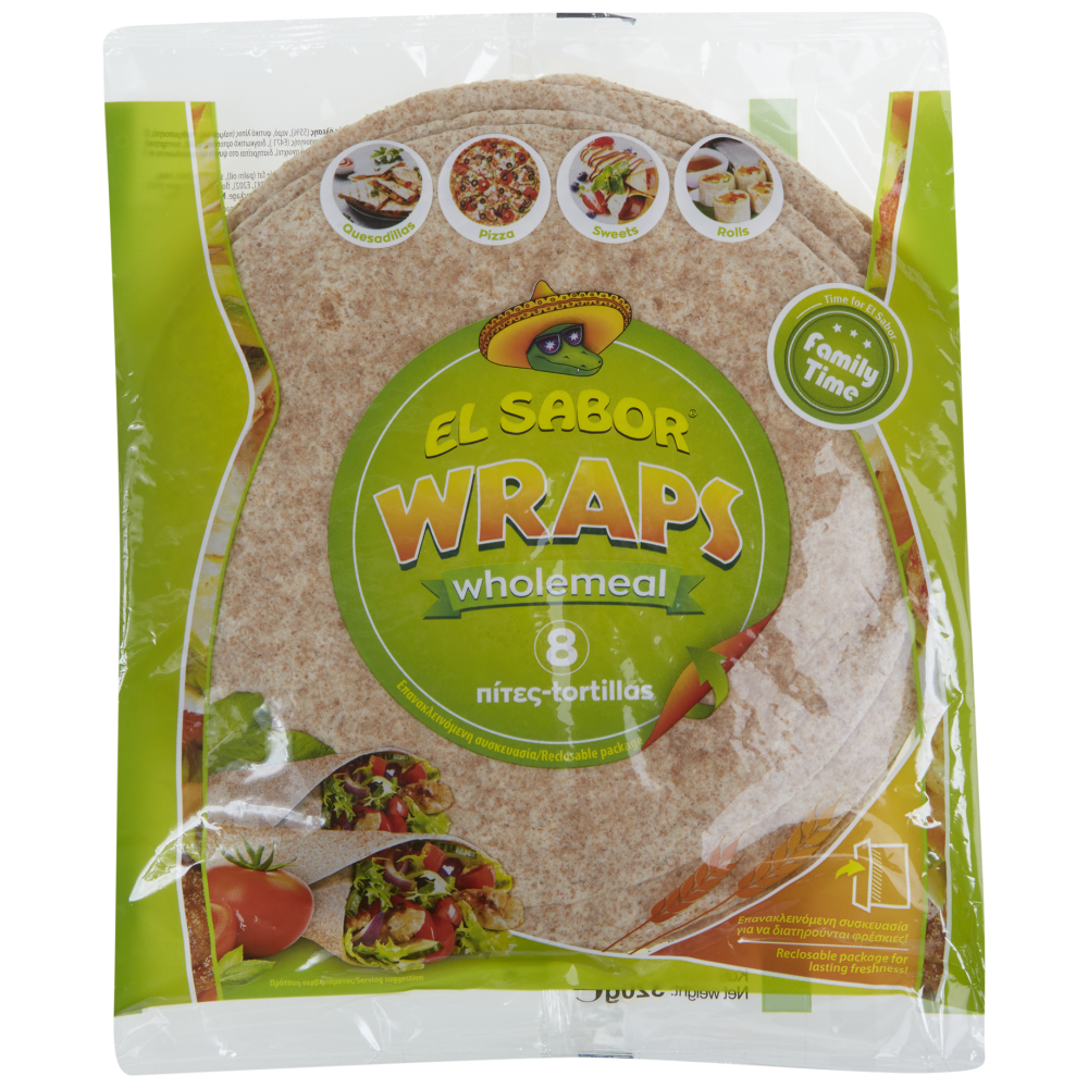 El Sabor Wraps Τορτίγια Ολικής Άλεσης 20cm 8τεμ 320gr
