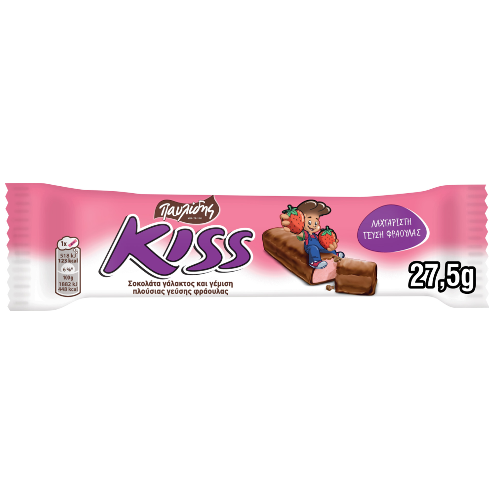 Kiss Σοκολάτα Γεμιστή Με Κρέμα Γάλα & Φράουλα 27,5gr