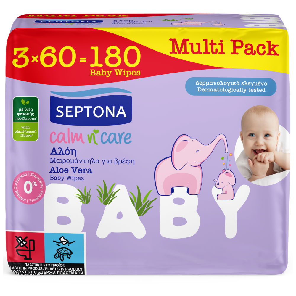 Septona Μωρομάντηλα Calm N' Care Αλόη Multi Pack 3x60τεμ