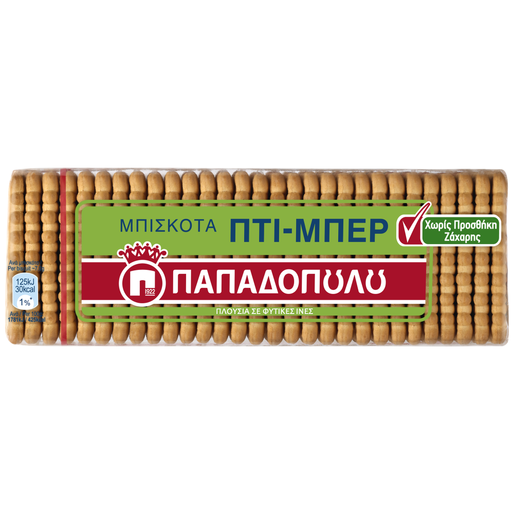 Παπαδοπούλου Πτι Μπερ Μπισκότα Χωρίς Ζάχαρη 225γρ