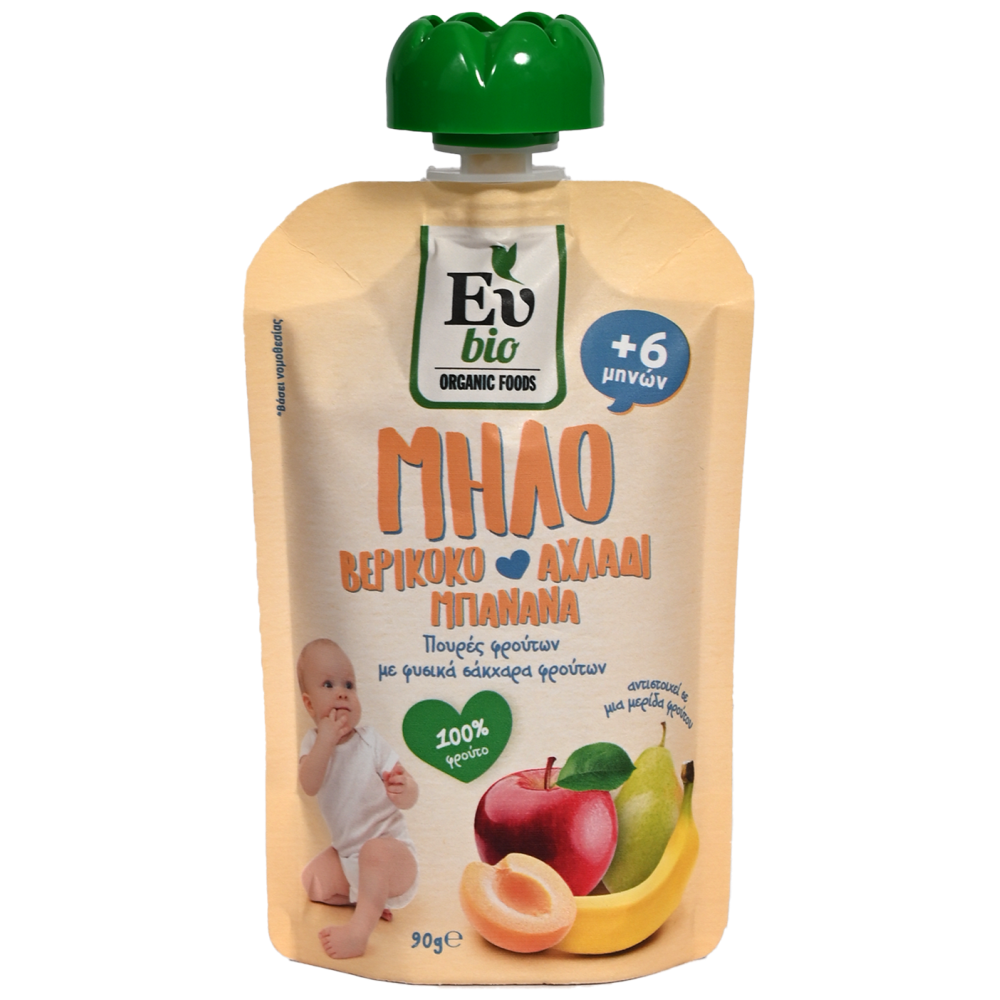 Ευ Bio Organic Food Πουρές Φρούτων Βερίκοκο-Αχλάδι-Μπανάνι 90gr
