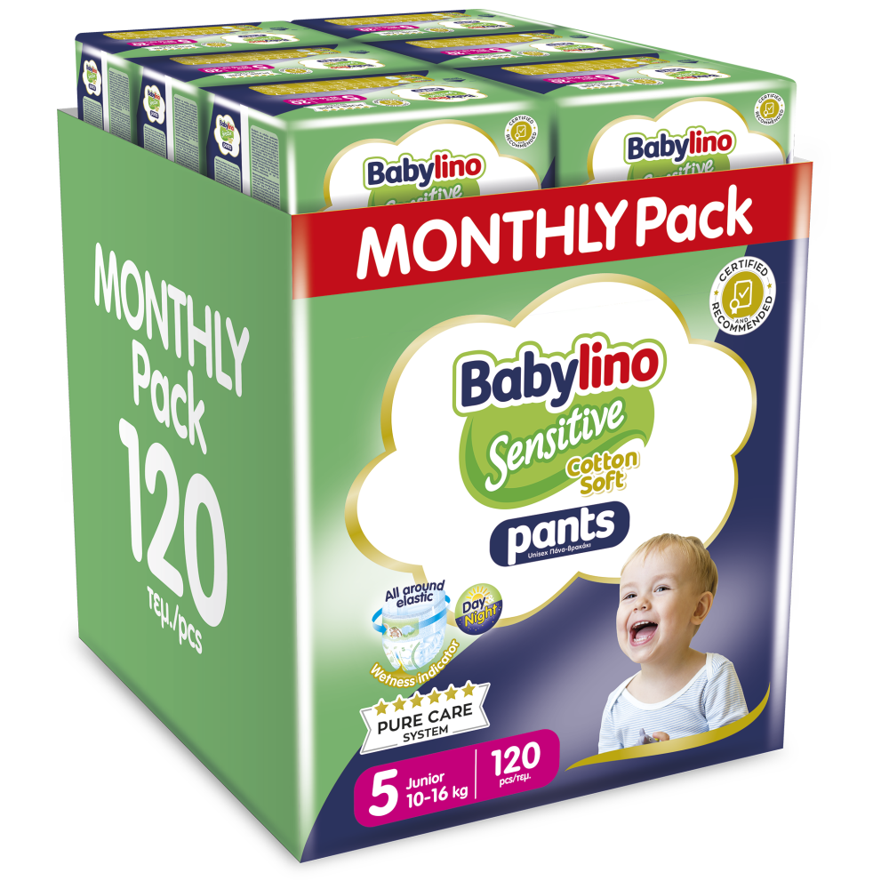 Babylino Πάνες Sensitive Cotton Soft Pants Monthly Pack N.5 10-16kg 120τεμ