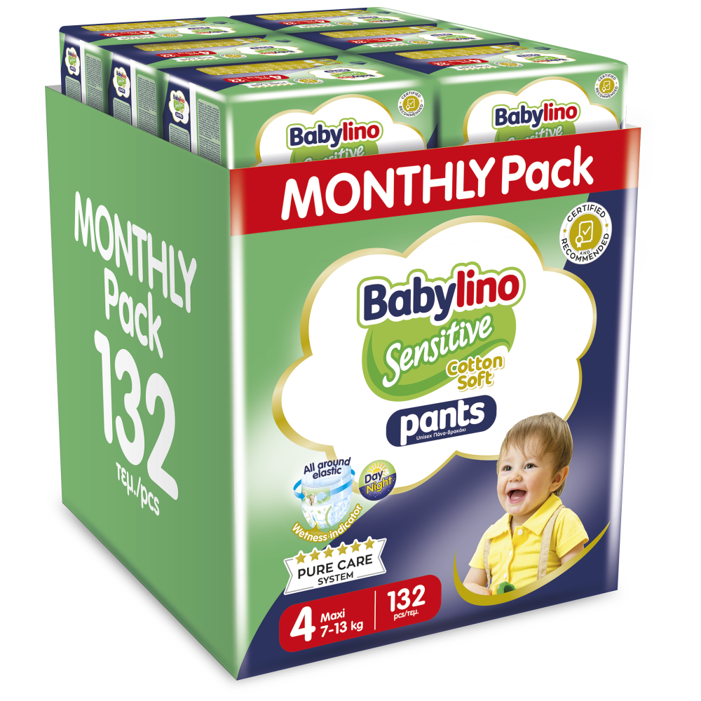 Babylino Πάνες Monthly Pack Sensitive Cotton Soft Pants Maxi N4 7-13kg 132τεμ