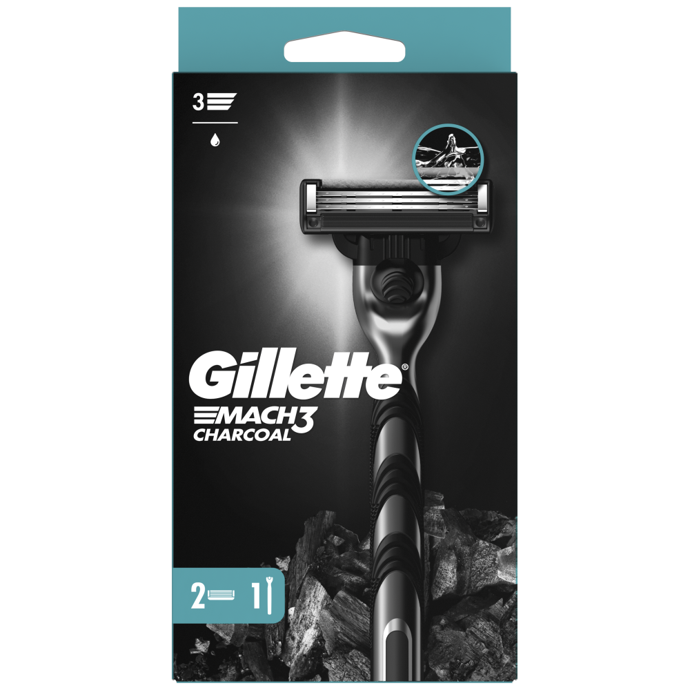 Gillette Mach III Ξυραφάκια Charcoal Μηχανή +2 Ανταλλακτικά