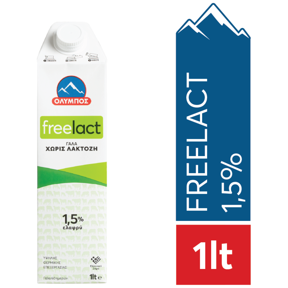Όλυμπος Γάλα Αγελάδος Χωρίς Λακτόζη Freelact 1,5%1lt