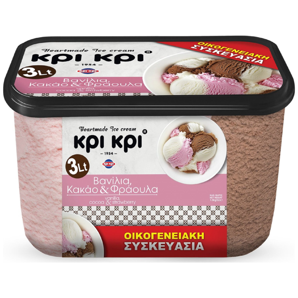 Κρι Κρι Heartmade Παγωτό Βανίλια-Κακάο-Φράουλα 3lt
