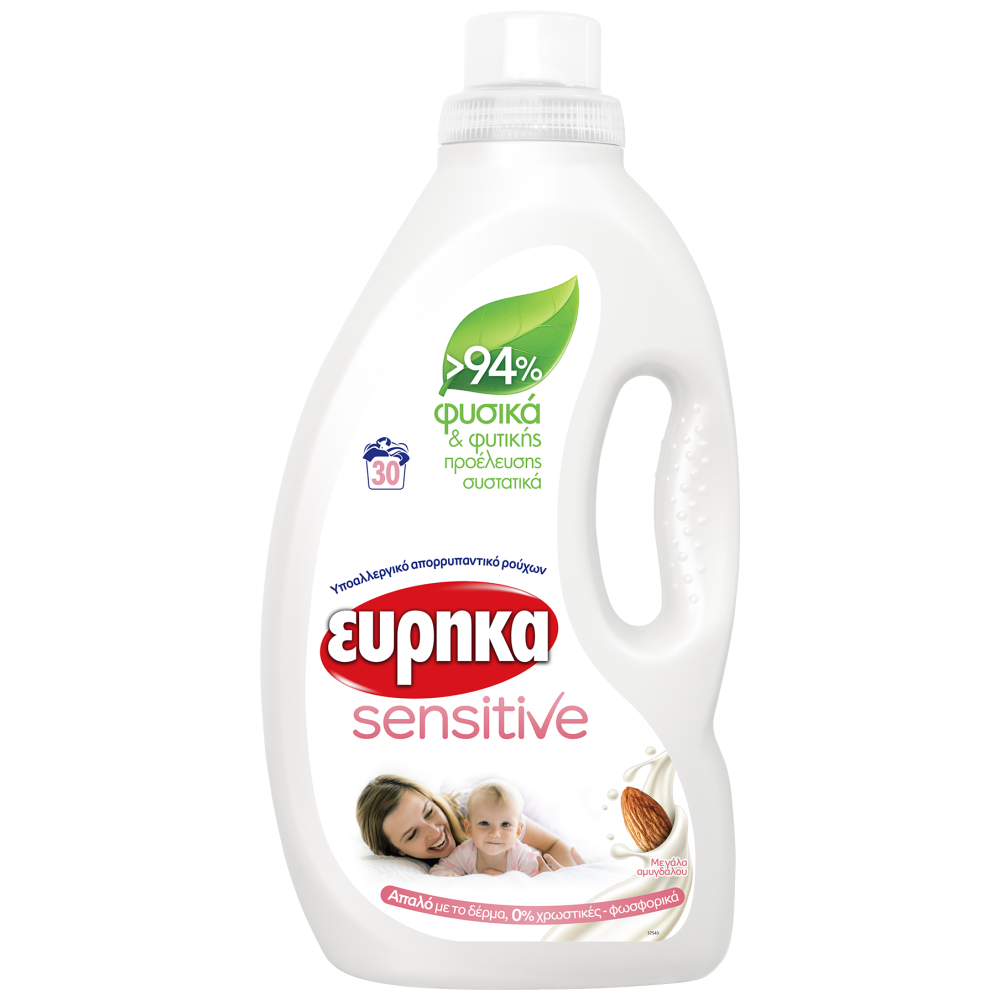 Εύρηκα Υγρό Απορρυπαντικό Ρούχων Sensitive 30Μεζ 1,5lt