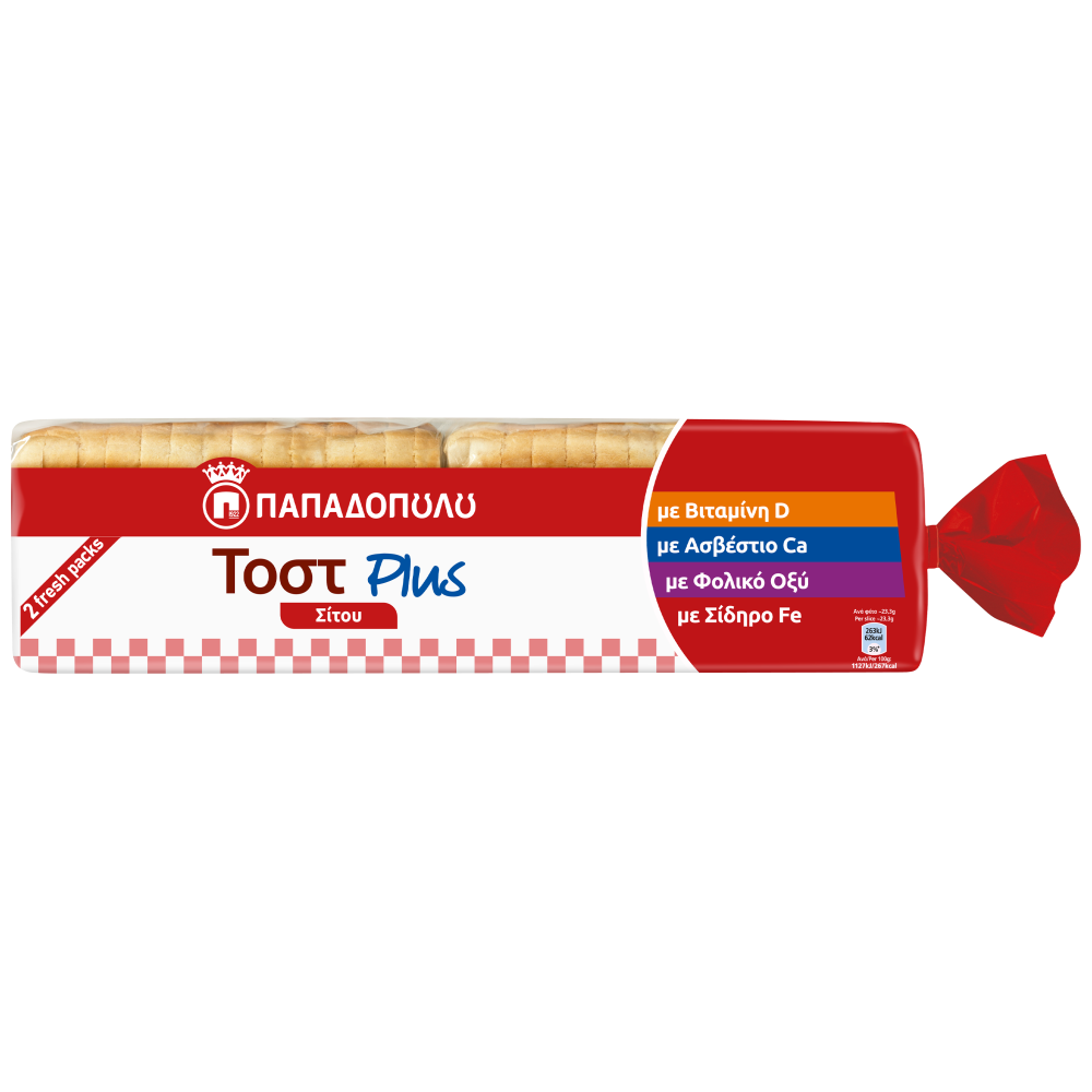 Παπαδοπούλου Plus Ψωμί Τοστ Σίτου 700gr