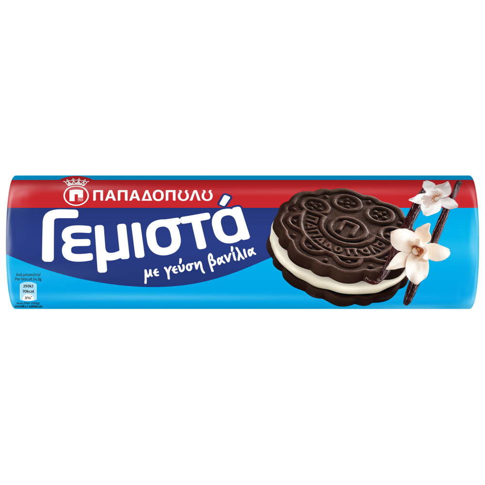 Παπαδοπούλου Μπισκότα Γεμιστά Με Γεύση Βανίλια 200gr