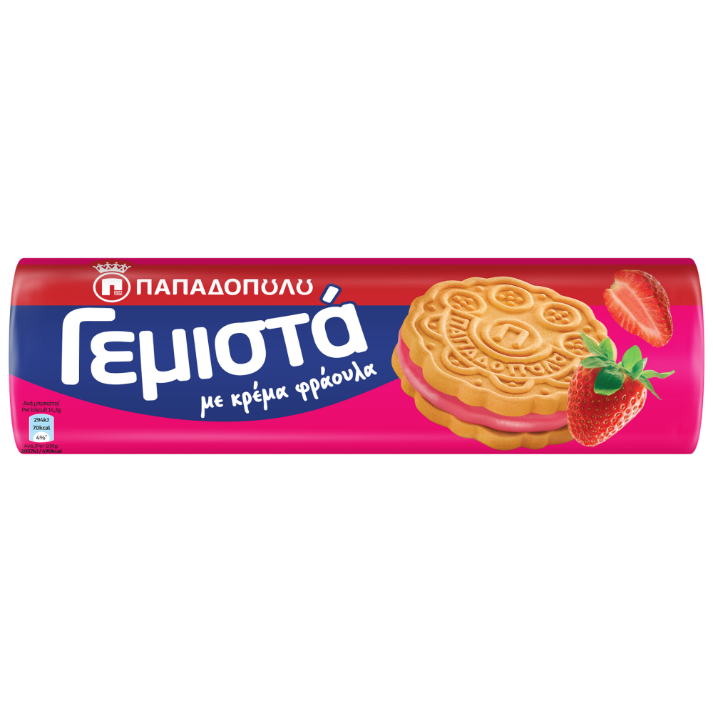 Παπαδοπούλου Μπισκότα Γεμιστά Φράουλα 200gr