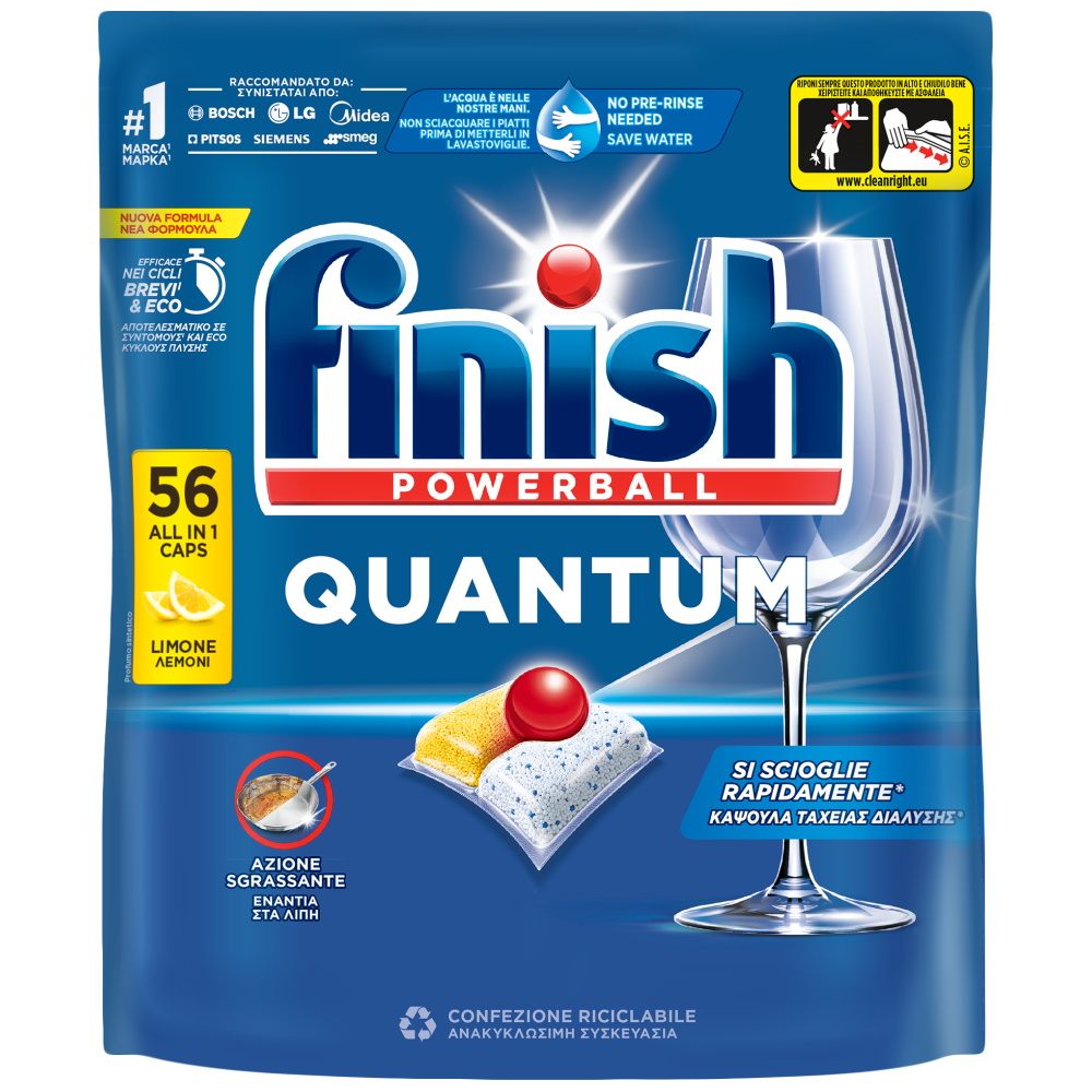 Finish Quantum All in 1 Ταμπλέτες Πλυντηρίου Πιάτων Λεμόνι 56τεμ