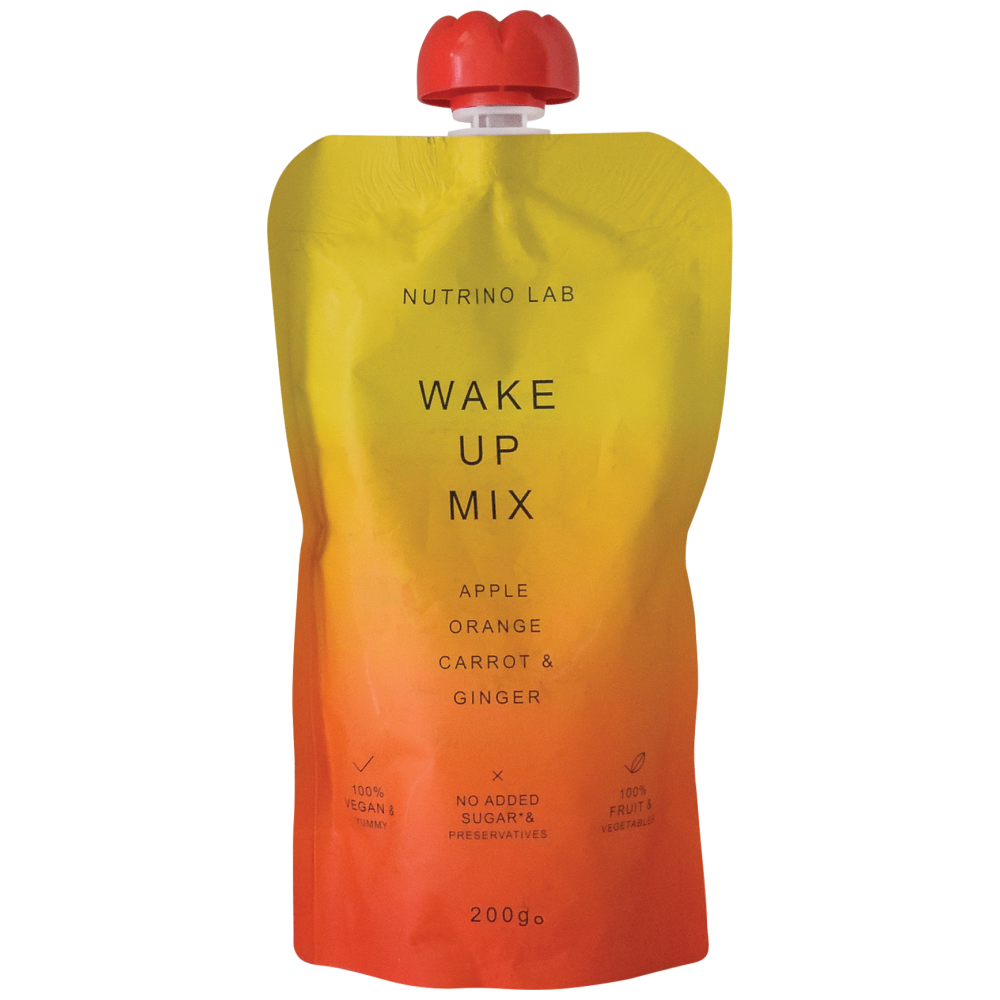 Nutrino Lab Πουρές Φρούτων Wake up Μήλο Πορτοκάλι Καρότο Ginger 200gr