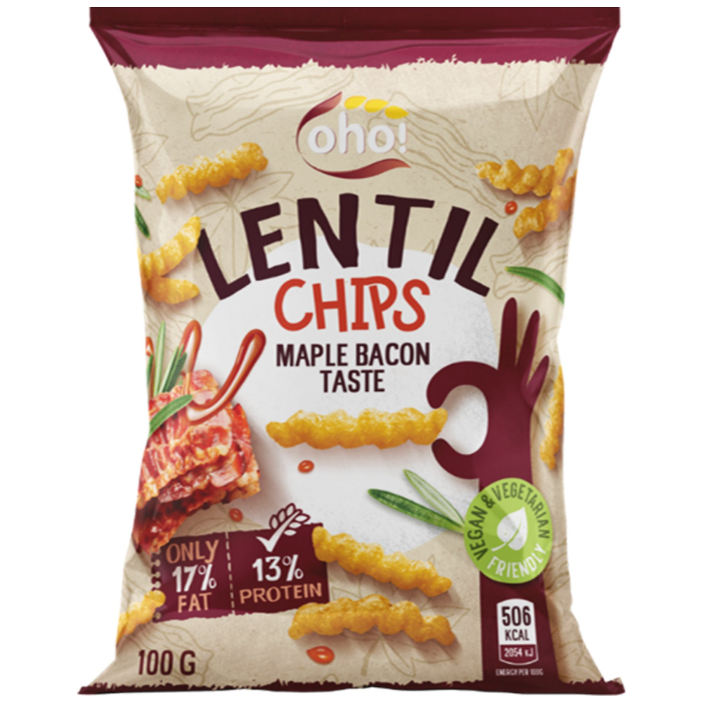 Oho Chips Από Φακή Γεύση Μπεϊκον & Σφένδαμο 100gr