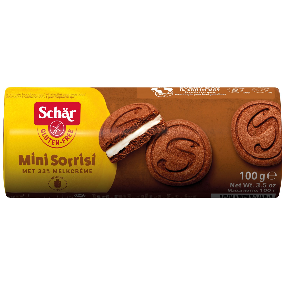 Schar Μπισκότα Γεμιστά Κρέμα Mini Sorrisi Χωρίς Γλουτένη 100gr