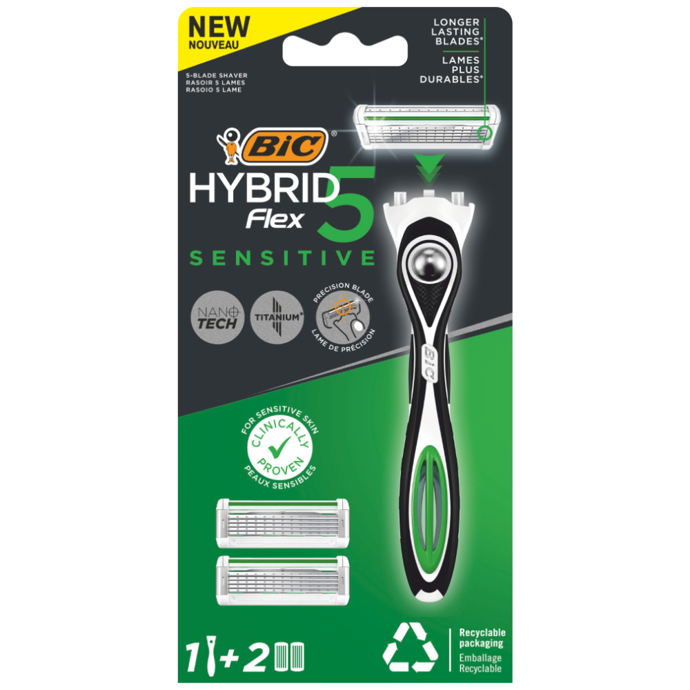 Bic Hybrid Flex 5 Sensitive Ξυριστική Μηχανή +2 Ανταλλακτικά