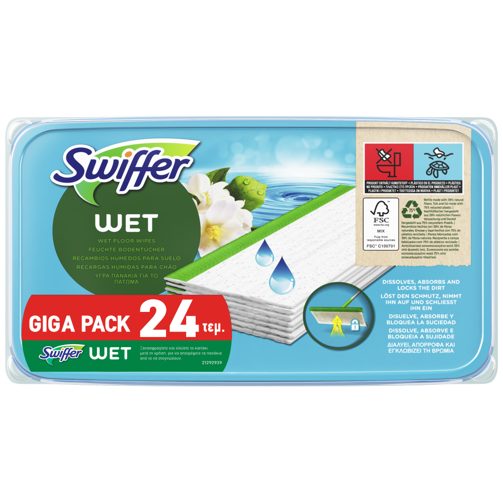 Swiffer Υγρά Πανάκια Για το Πάτωμα Δροσιά Giga Pack 24τεμ
