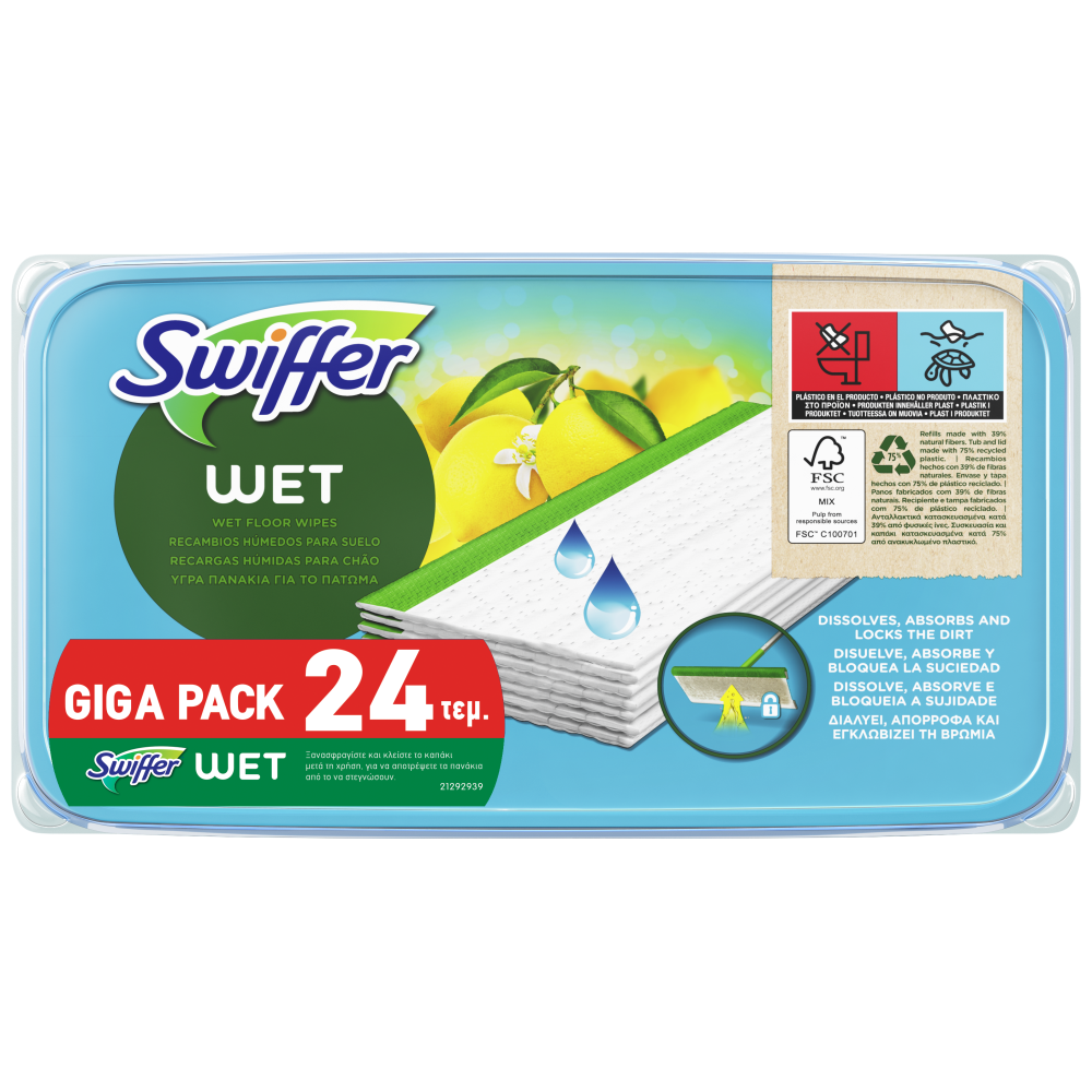 Swiffer Υγρά Πανάκια Για το Πάτωμα Giga Pack 24τεμ