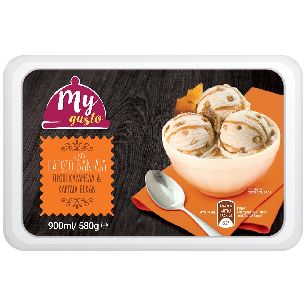 My Gusto Παγωτό Βανίλια Σιρόπι Καραμέλα & Καρύδια 580gr (900ml)
