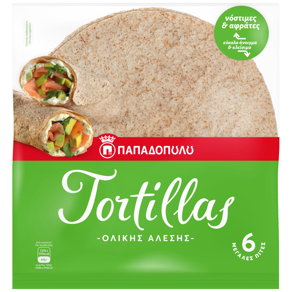 Παπαδοπούλου Τορτίγια Ολικής Άλεσης 6τεμ 360gr