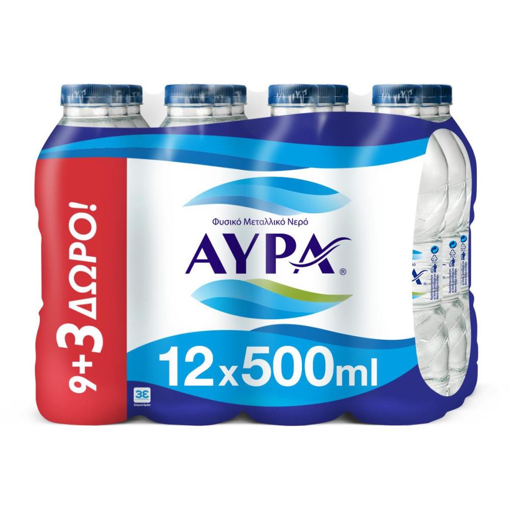 Αύρα Φυσικό Μεταλλικό Νερό 9+3 Δώρο 500ml (12x500ml)