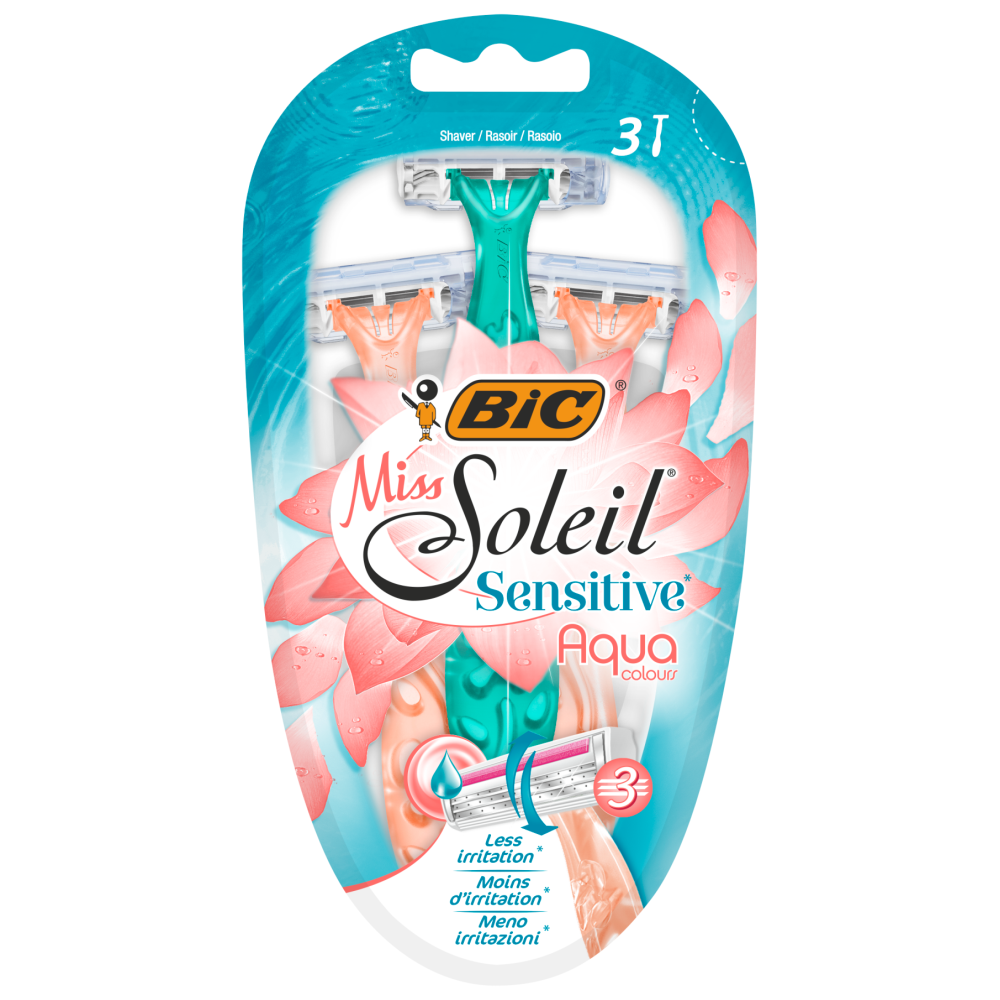 BIC Miss Soleil Sensitive Aqua Colours Γυναικεία Απορριπτόμενα Ξυραφάκια 3 τεμ