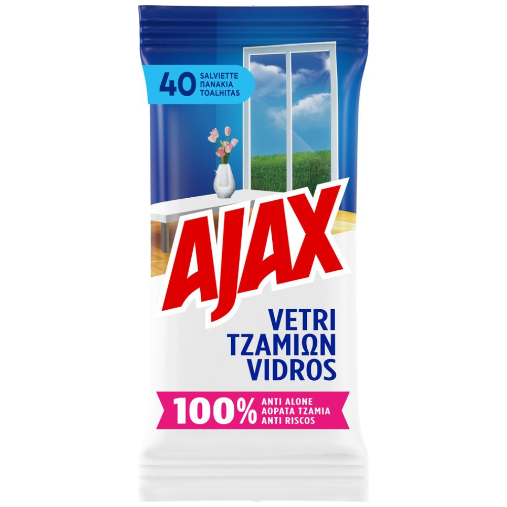 Ajax Υγρά Πανάκια Καθαρισμού Για τα Τζάμια 40τεμ