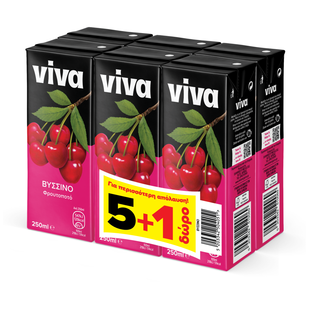 Viva Φρουτοποτό Βύσσινο 250ml 5+1