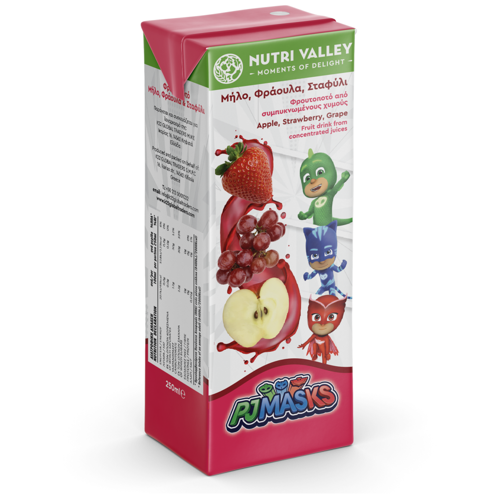Nutri Valley PJ Masks 3 Φρούτα Μήλο Φράουλα Σταφίλι 250ml