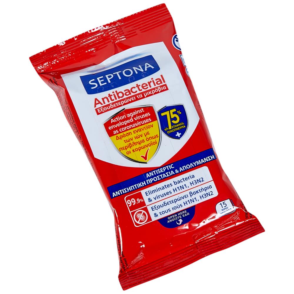 Septona Υγρά Αντιβακτηριδιακά Μαντηλάκια 75% Ethanol 15τεμ