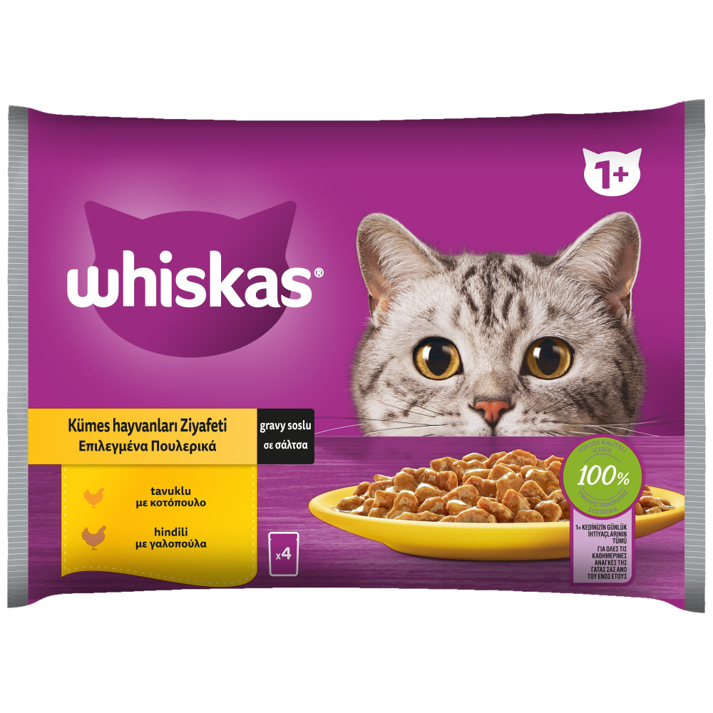 Whiskas Core Adult Υγρή Τροφή Γάτας Κοτόπουλο Γαλοπούλα Φακελάκια 4x85gr