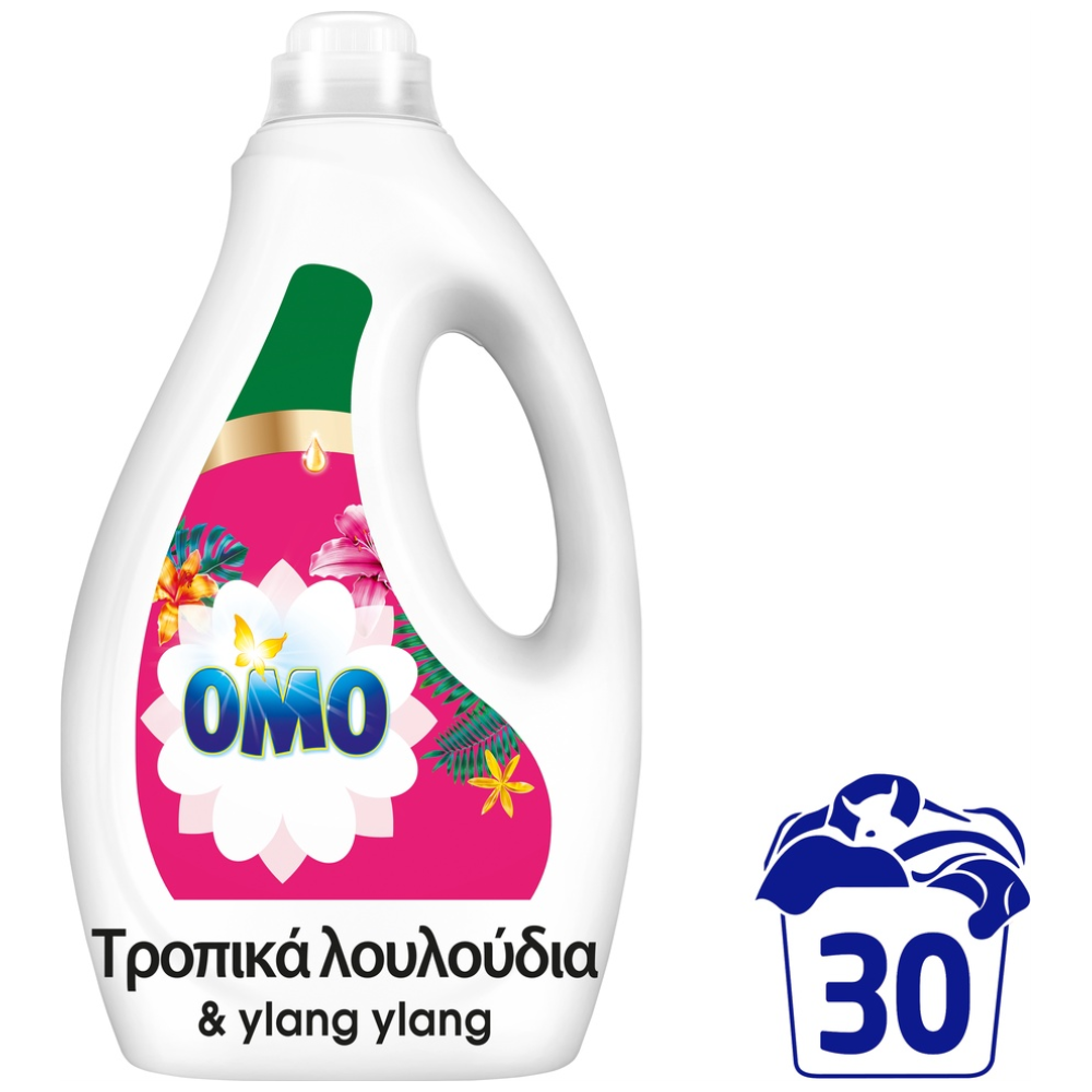 Omo Υγρό Απορρυπαντικό Πλυντηρίου Ρούχων Τροπικά Λουλούδια 30Μεζ 1,5lt