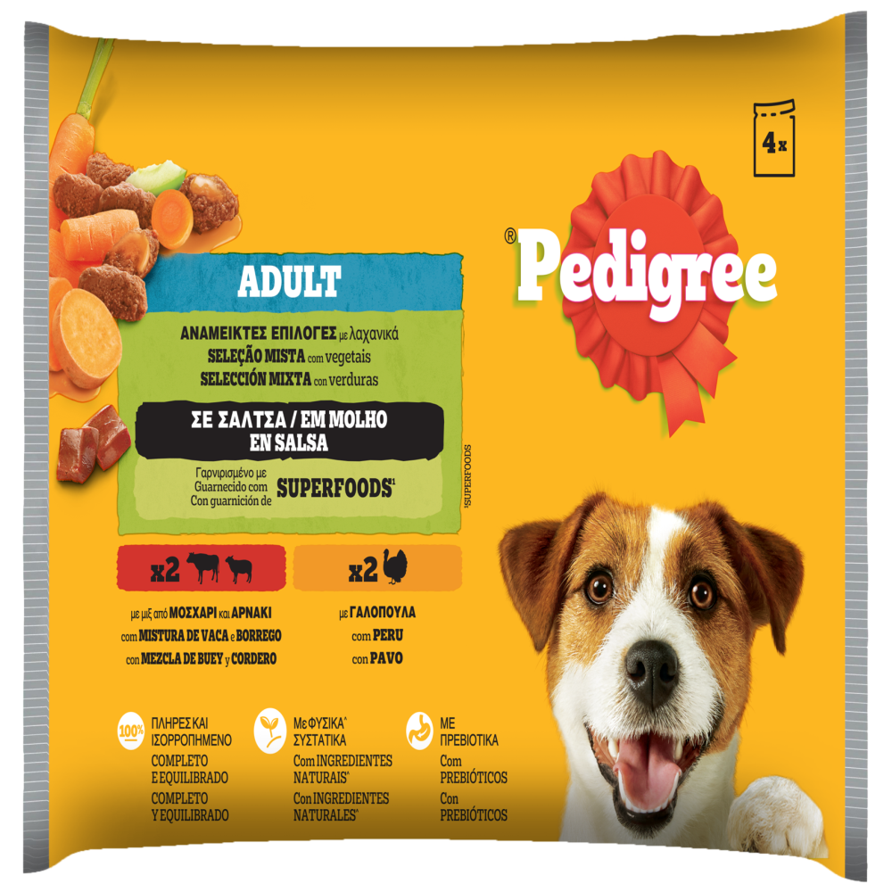 Pedigree Υγρή Τροφή Αρνάκι Γαλοπούλα Κοτόπουλο για Σκύλους 4x100gr