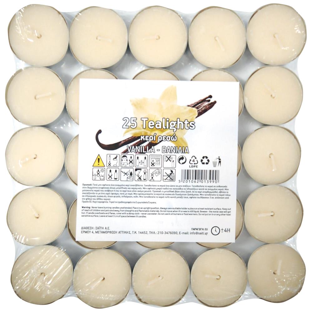 Saitis Κεριά Αρωματικά Ρεσώ Βανίλια 4ωρών 25τεμ