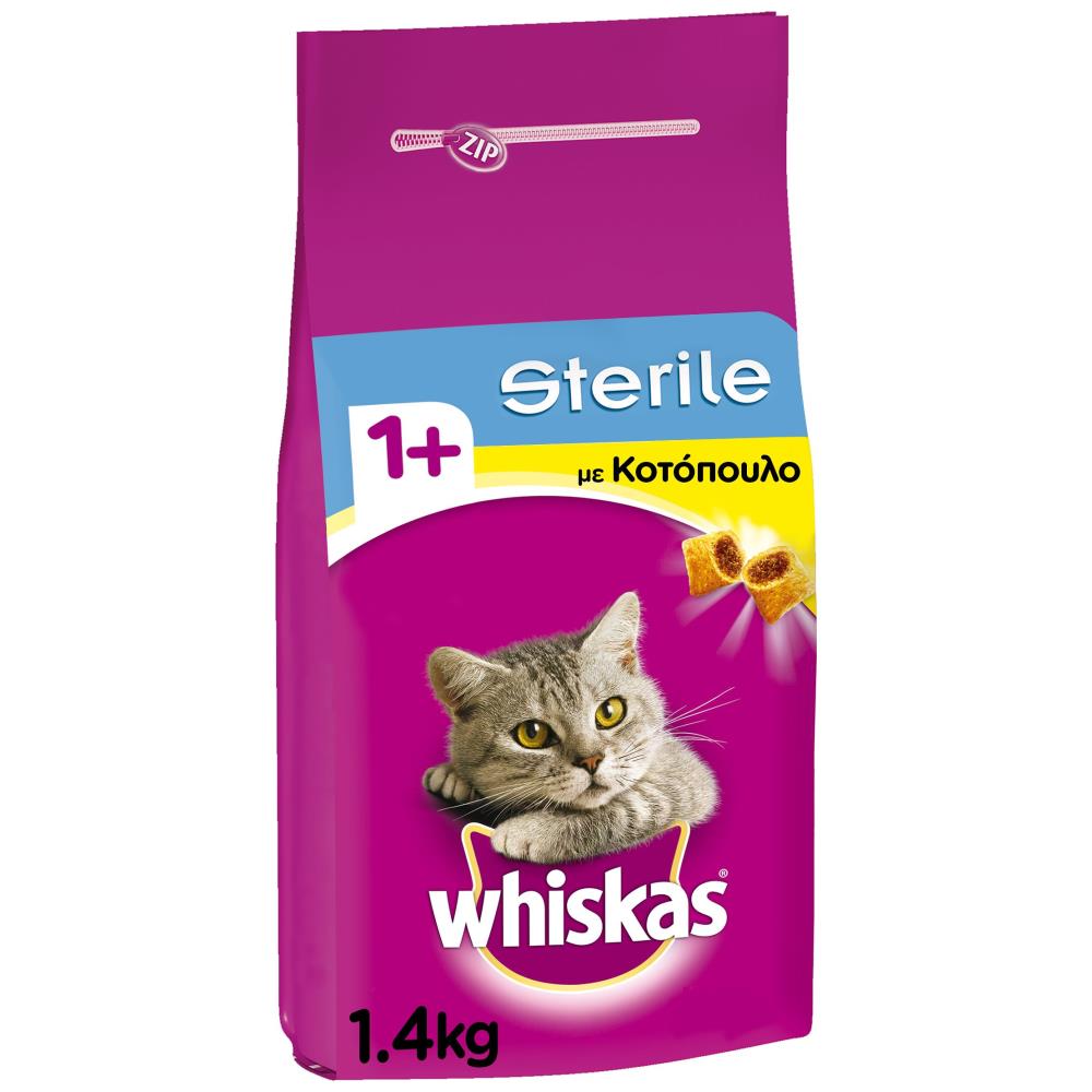 Whiskas Sterile Ξηρά Τροφή Γατοτροφή Κοτόπουλο 1,4kg