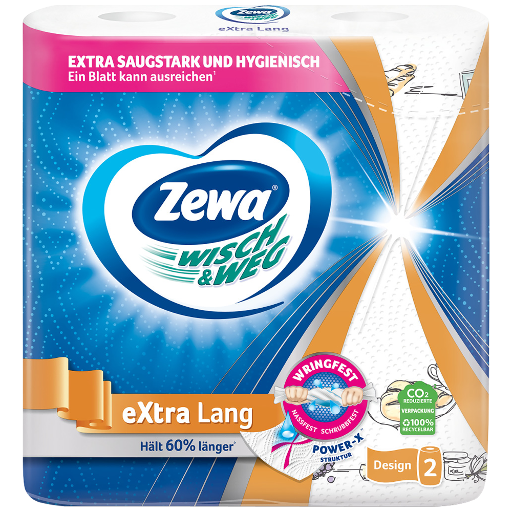 Zewa Wisch & Weg Extra Lang Ρολό Κουζίνας Με Σχέδια 2πλό 0,376Kg