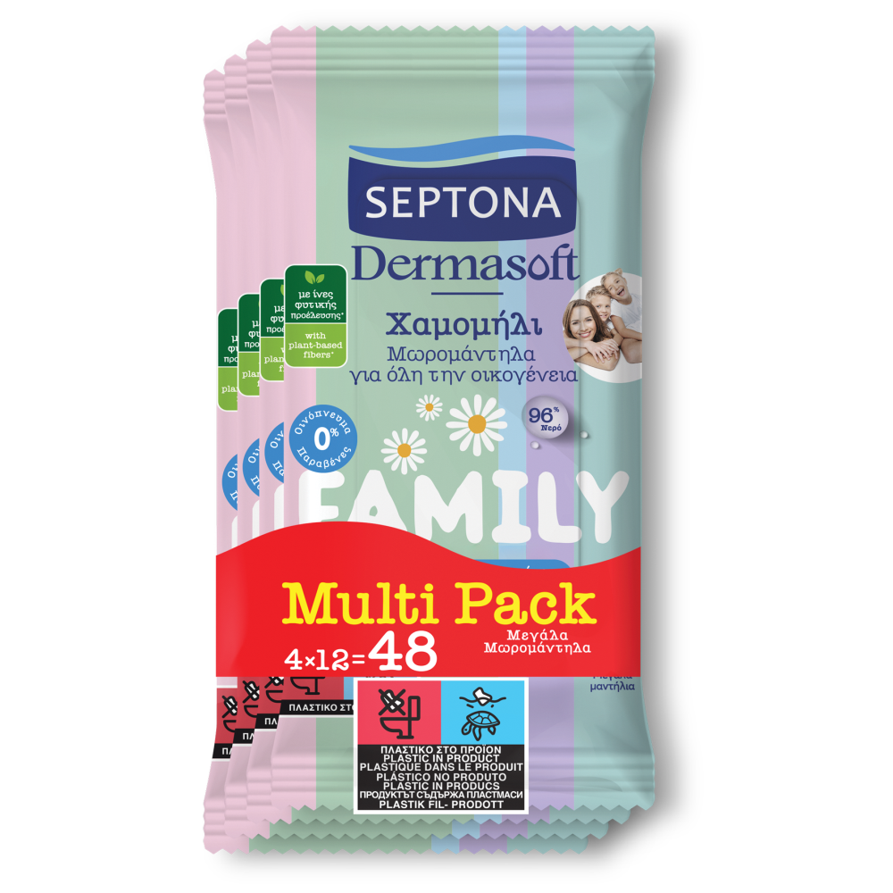 Septona Μωρομάντηλα Dermasoft Family 4x12τεμ