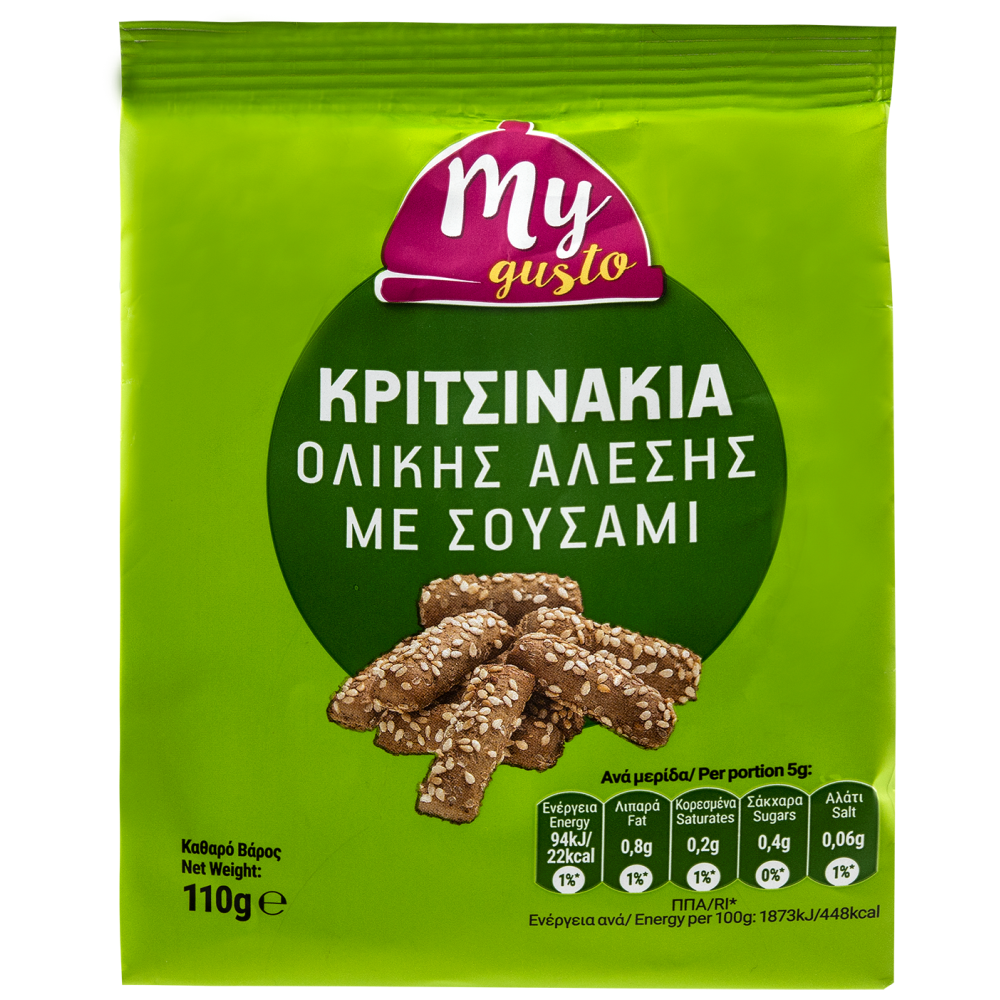 My Gusto Κριτσίνια Ολικής Άλεσης Με Σουσάμι 110gr