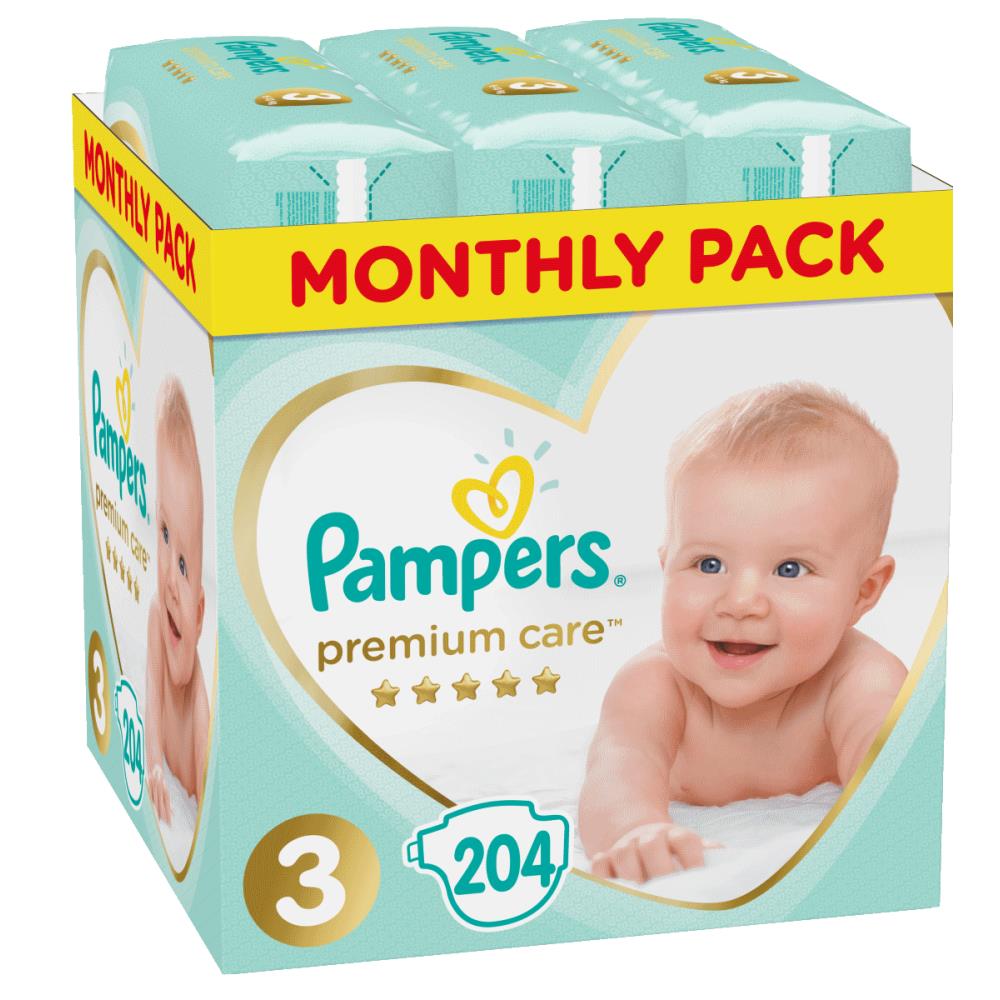 Pampers Πάνες Premium Care Monthly Pack (204τεμ) Νο3
