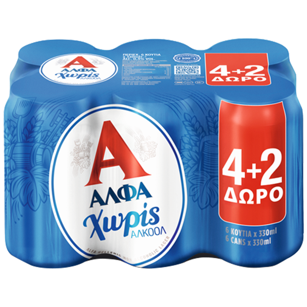 Άλφα Μπίρα Χωρίς Αλκοόλ Κουτί 330ml 4+2 Δώρο