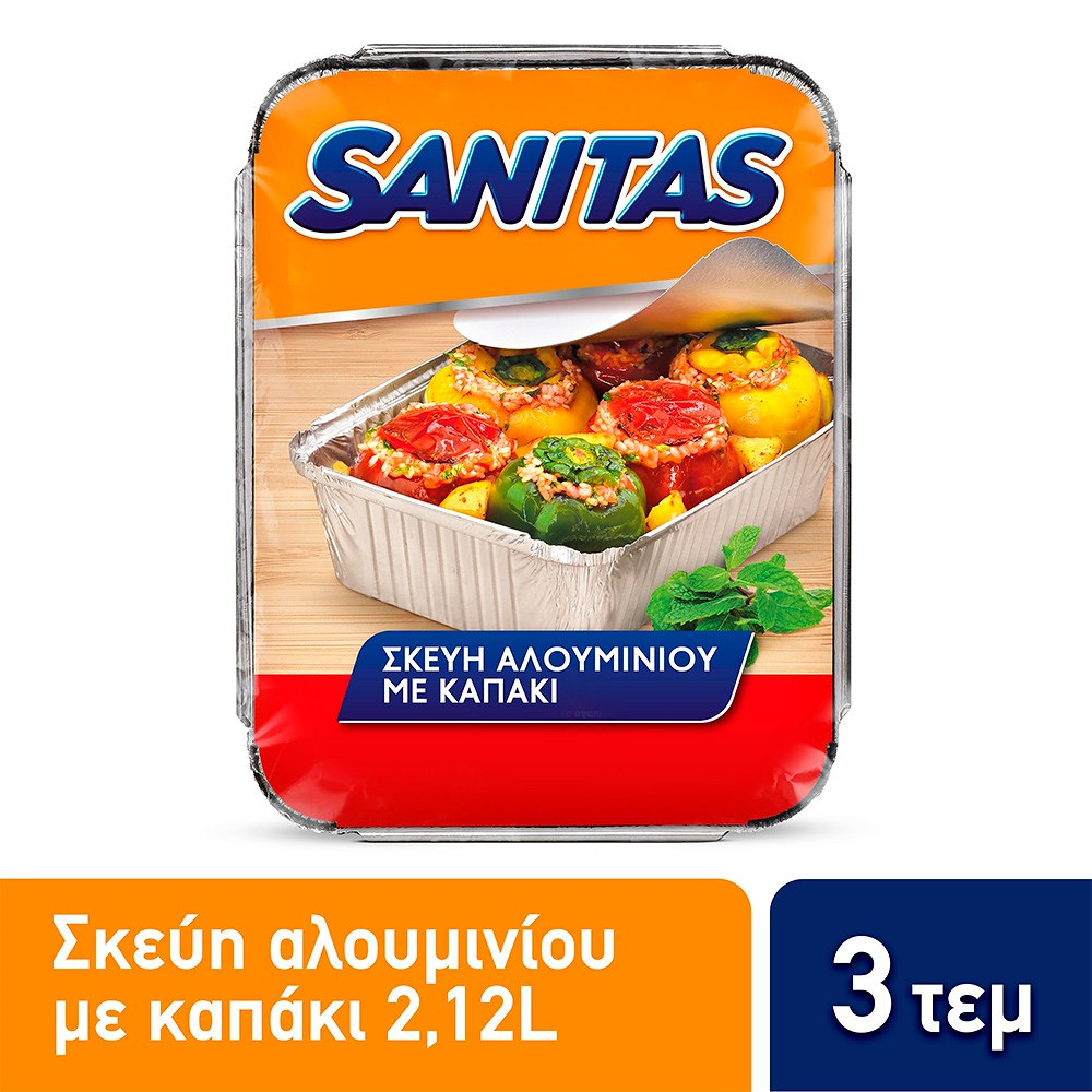 Sanitas Σκεύη Αλουμινίου Μεγάλο Παραλληλόγραμμο Με Καπάκι 3 τεμ