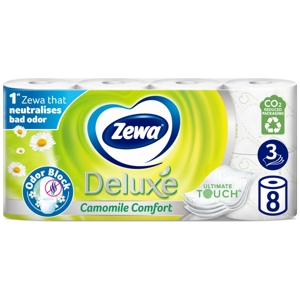 Zewa Deluxe Χαρτί Υγείας Χαμομήλι 3φύλλων 8άρι 0,704kg