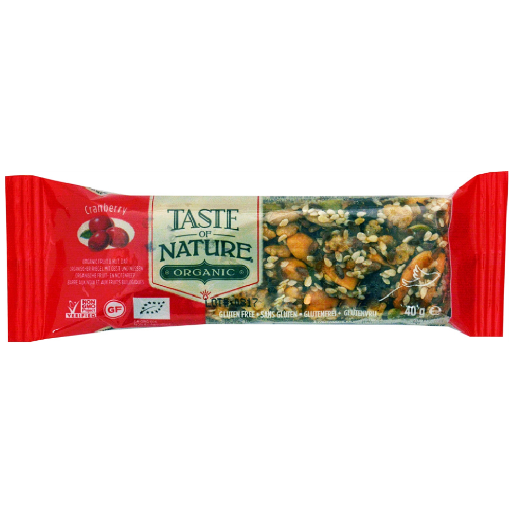 Taste Of Nature Μπάρα Bio Με Κράνμπερις Χωρίς Γλουτένη 40gr