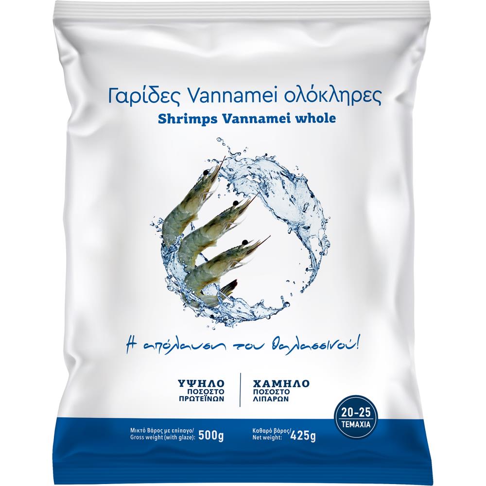 Γαρίδες Ολόκληρες Μεγάλες Vannamei Κατεψυγμένες 425gr