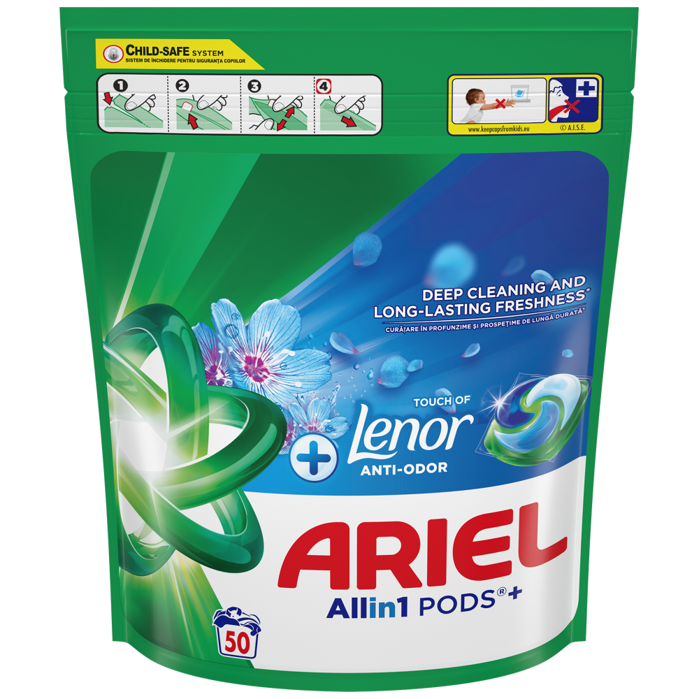 Ariel All in 1 Απορρυπαντικό Πλυντηρίου Ρούχων Κάψουλες Touch Of Lenor 50 Μεζ.
