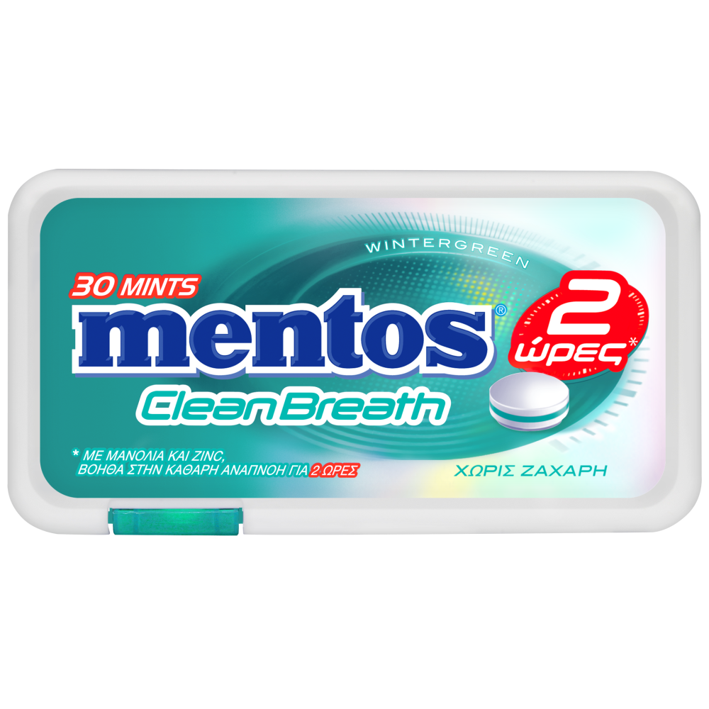 Mentos Clean Breath 2hrs Wintergreen Τσίχλες 21gr