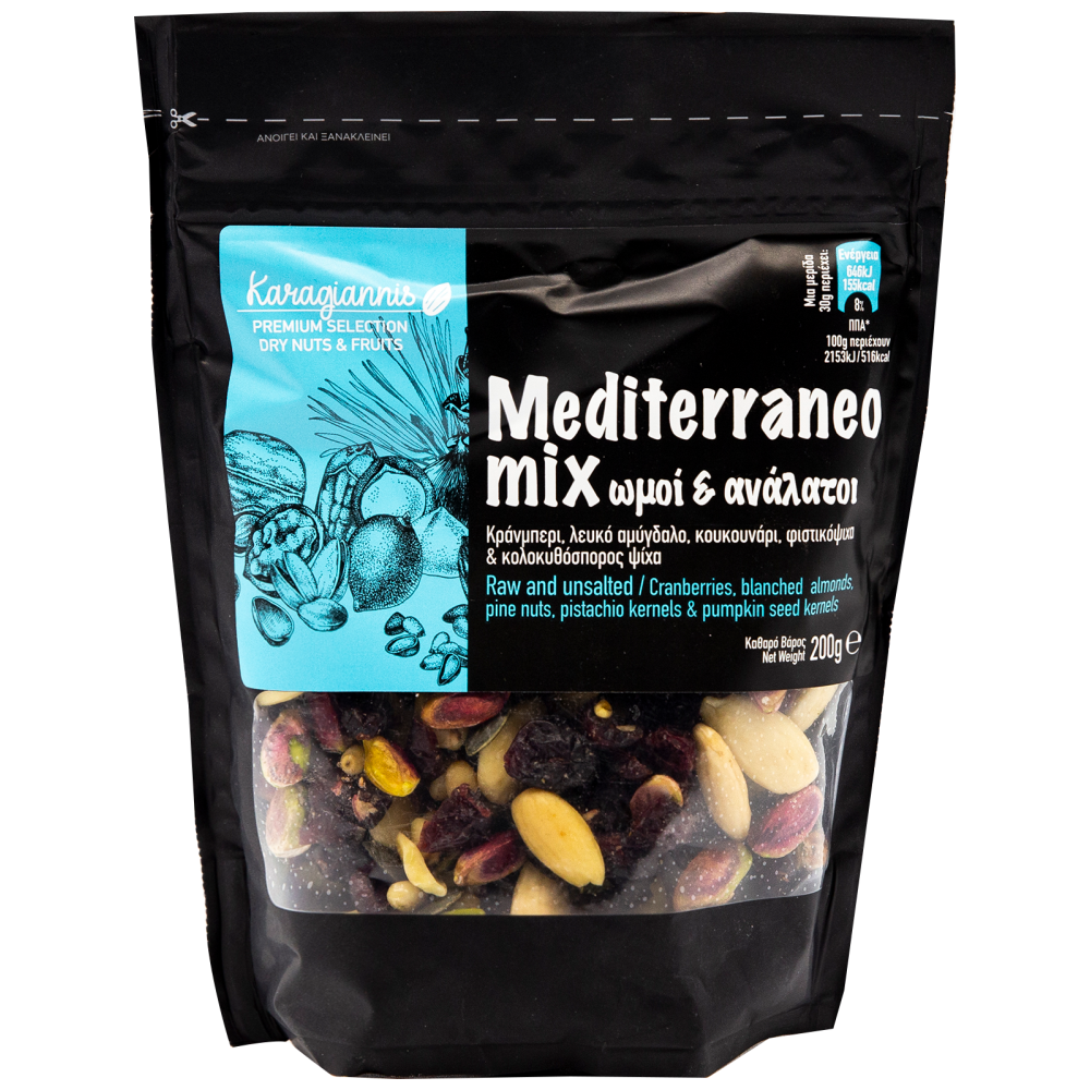 Premium Καρποί Ωμοί Mediterraneo Mix Ωμοί Ανάλατοι 200gr