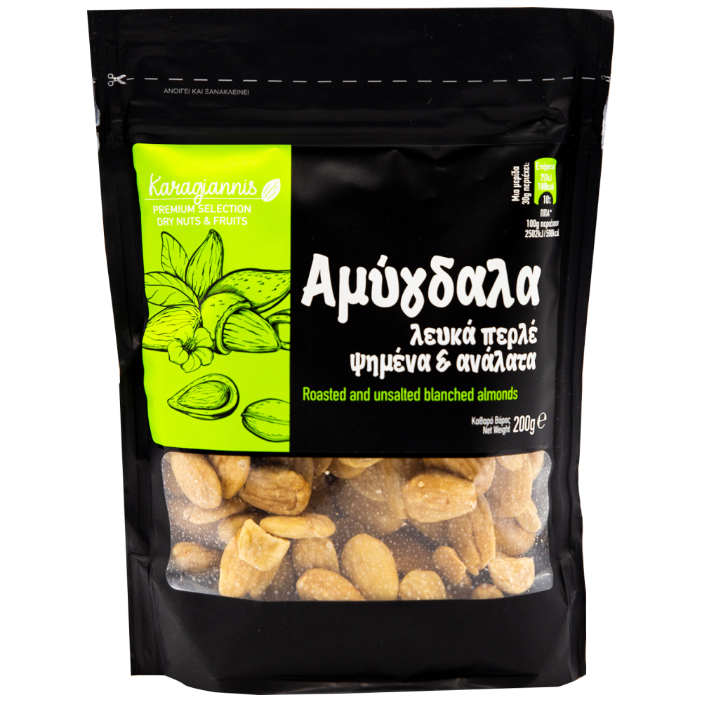 Αμύγδαλα Premium Λευκά Περλέ Ψημένα Ανάλατα ΕΕ 200gr